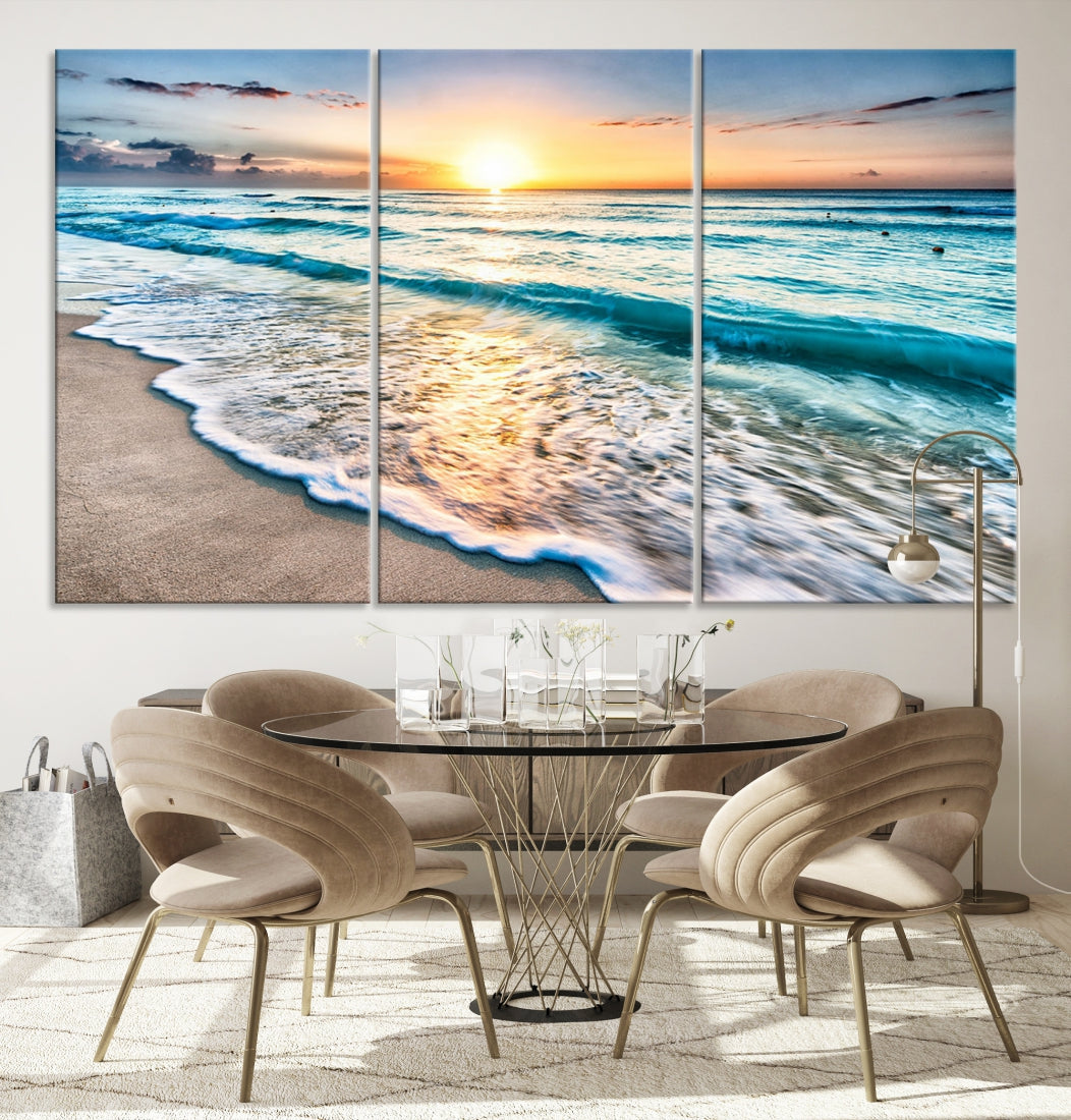 Ocean Beach Canvas Wall Art Beach Canvas, Coastal Sunset Tropical Island Beach Sunset Artwork Print for Living Room Home