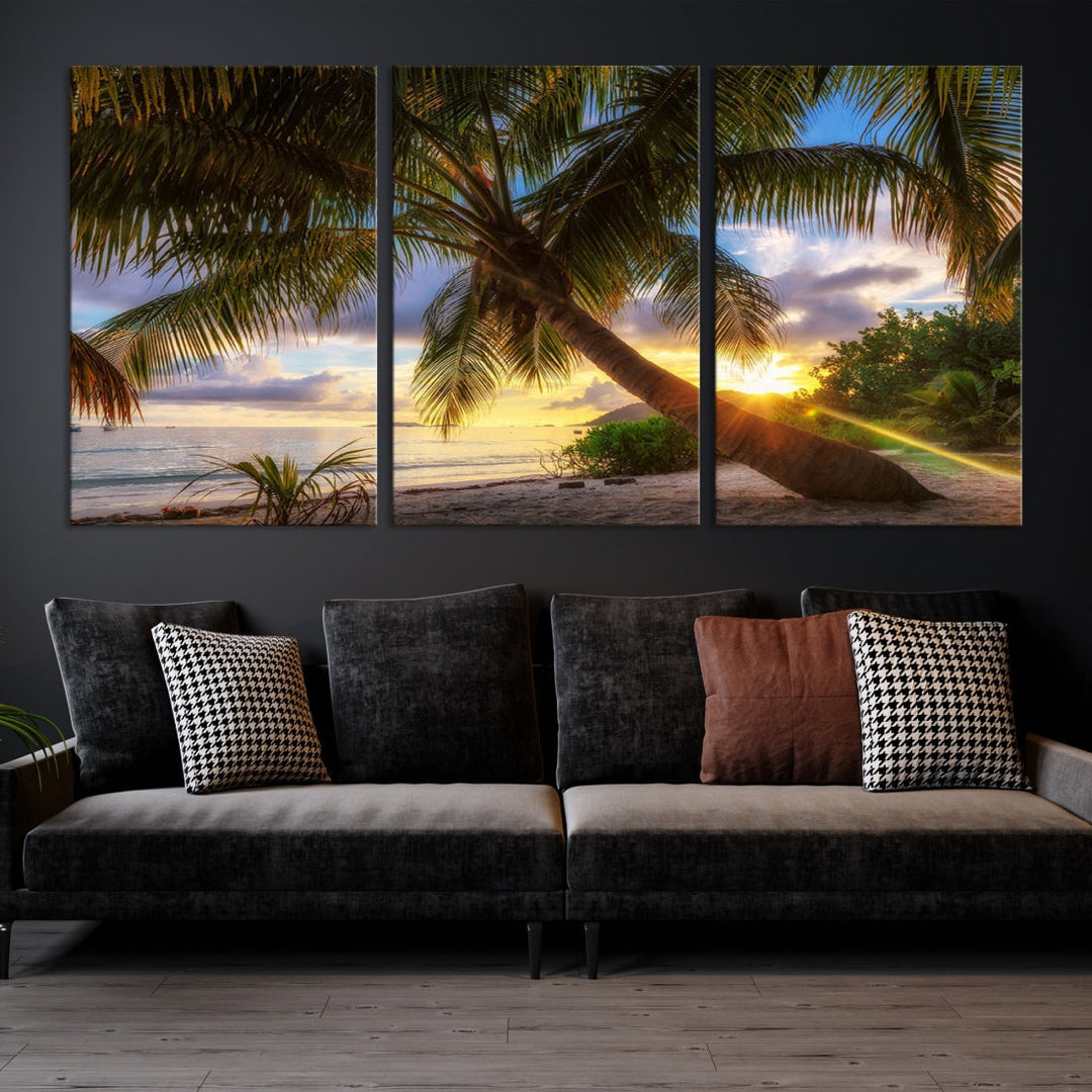 Ocean Beach Canvas Wall Art Beach Canvas, Coastal Sunset Tropical Island Beach Sunset Artwork Print for Living Room Home