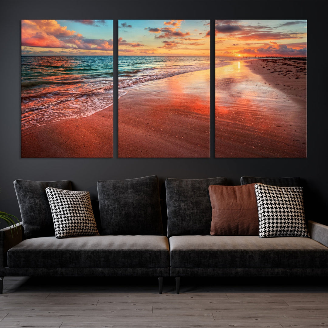 Ocean Beach Canvas Wall Art Beach Canvas, Coastal Sunset Tropical Island Beach Sunset Artwork Print for Living Room Home