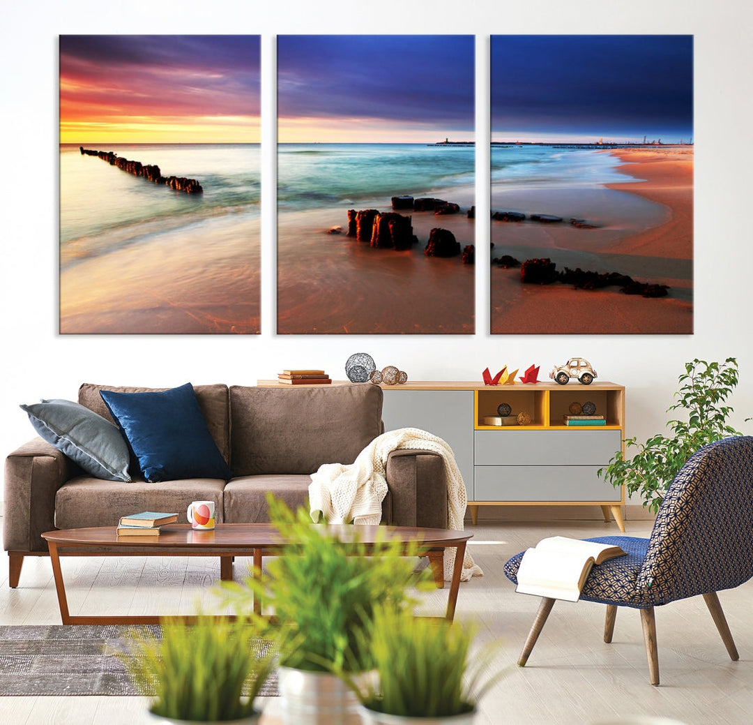 Ocean Beach Canvas Wall Art Beach Canvas, Coastal Sunset Tropical Island Beach Sunset Artwork Print for Living Room Home