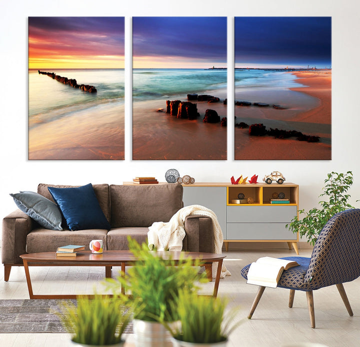 Ocean Beach Canvas Wall Art Beach Canvas, Coastal Sunset Tropical Island Beach Sunset Artwork Print for Living Room Home