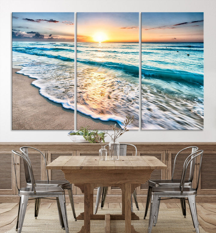 Ocean Beach Canvas Wall Art Beach Canvas, Coastal Sunset Tropical Island Beach Sunset Artwork Print for Living Room Home