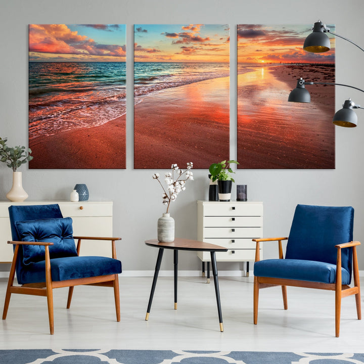 Ocean Beach Canvas Wall Art Beach Canvas, Coastal Sunset Tropical Island Beach Sunset Artwork Print for Living Room Home