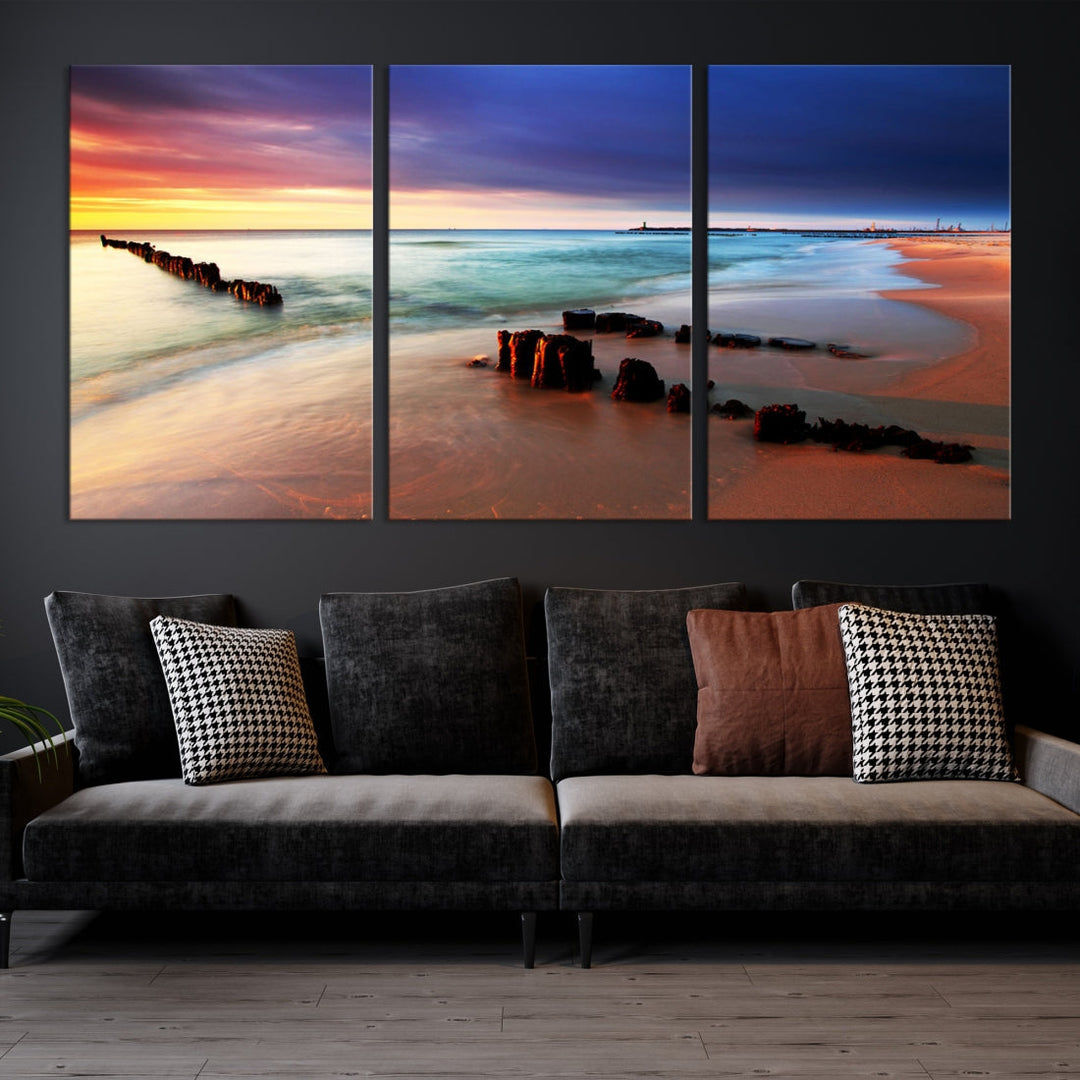 Ocean Beach Canvas Wall Art Beach Canvas, Coastal Sunset Tropical Island Beach Sunset Artwork Print for Living Room Home