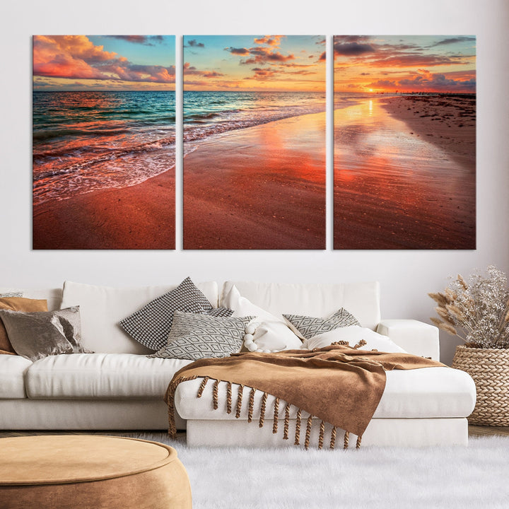 Ocean Beach Canvas Wall Art Beach Canvas, Coastal Sunset Tropical Island Beach Sunset Artwork Print for Living Room Home