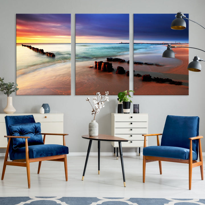 Ocean Beach Canvas Wall Art Beach Canvas, Coastal Sunset Tropical Island Beach Sunset Artwork Print for Living Room Home