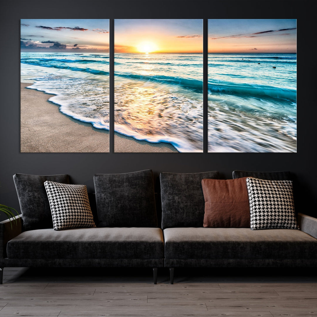 Ocean Beach Canvas Wall Art Beach Canvas, Coastal Sunset Tropical Island Beach Sunset Artwork Print for Living Room Home