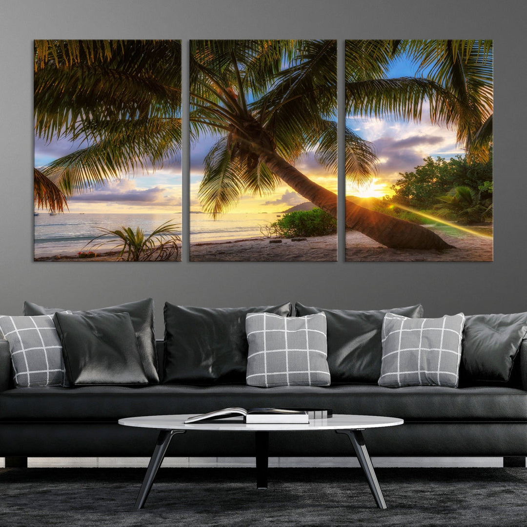 Ocean Beach Canvas Wall Art Beach Canvas, Coastal Sunset Tropical Island Beach Sunset Artwork Print for Living Room Home