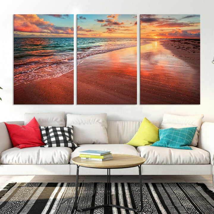 Ocean Beach Canvas Wall Art Beach Canvas, Coastal Sunset Tropical Island Beach Sunset Artwork Print for Living Room Home