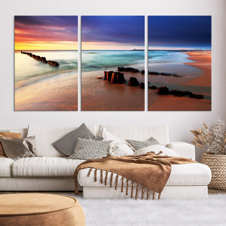 Ocean Beach Canvas Wall Art Beach Canvas, Coastal Sunset Tropical Island Beach Sunset Artwork Print for Living Room Home