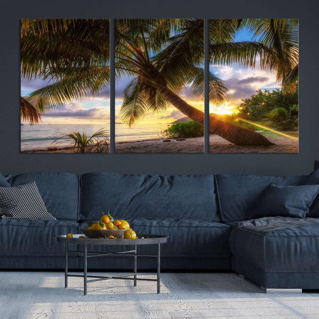 Ocean Beach Canvas Wall Art Beach Canvas, Coastal Sunset Tropical Island Beach Sunset Artwork Print for Living Room Home