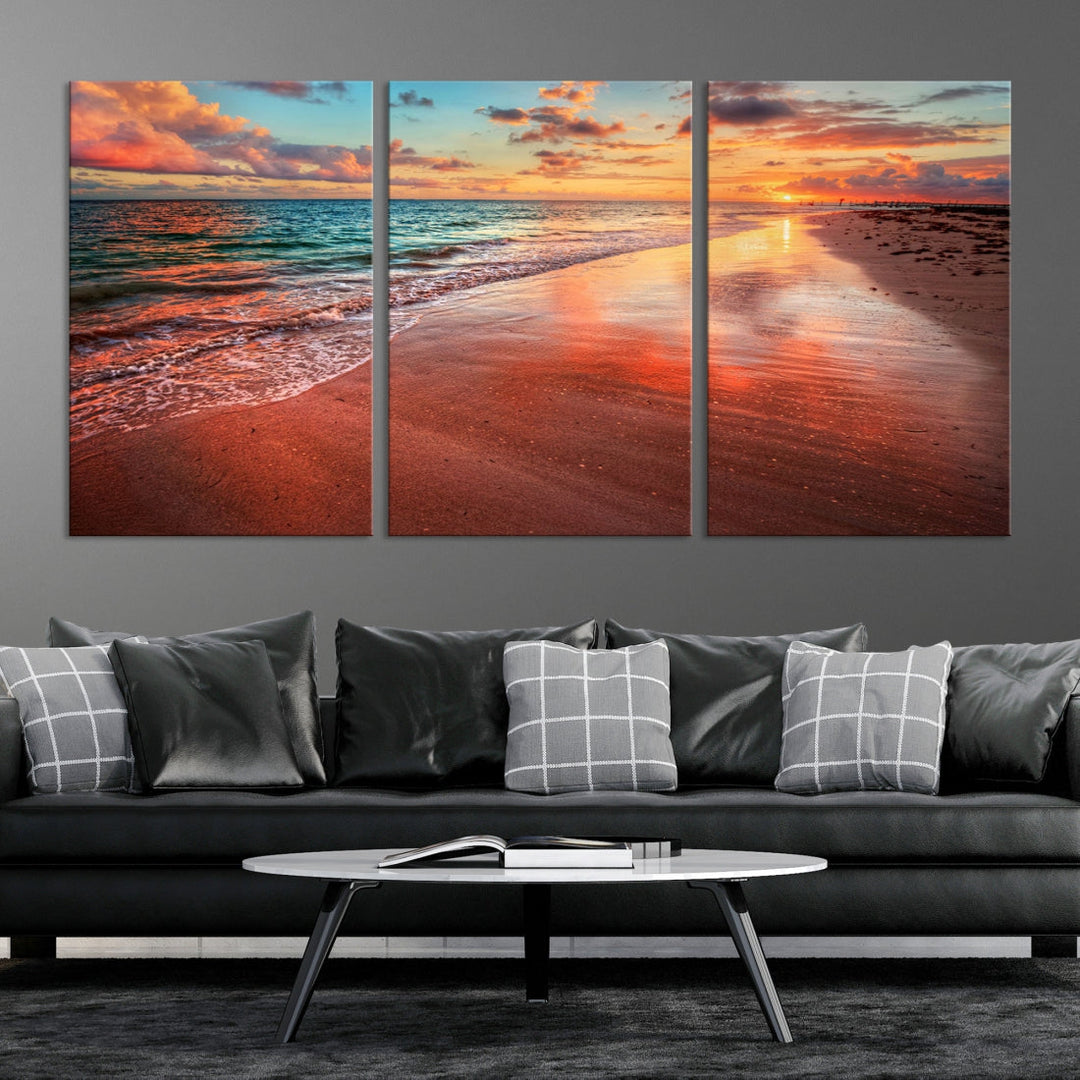 Ocean Beach Canvas Wall Art Beach Canvas, Coastal Sunset Tropical Island Beach Sunset Artwork Print for Living Room Home