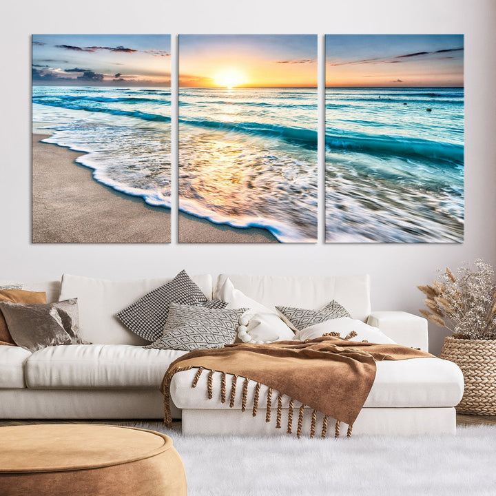 Ocean Beach Canvas Wall Art Beach Canvas, Coastal Sunset Tropical Island Beach Sunset Artwork Print for Living Room Home