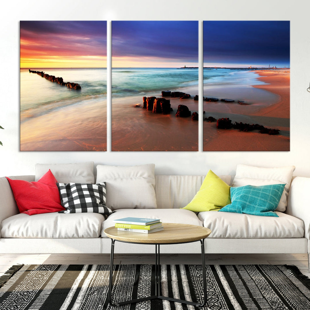 Ocean Beach Canvas Wall Art Beach Canvas, Coastal Sunset Tropical Island Beach Sunset Artwork Print for Living Room Home