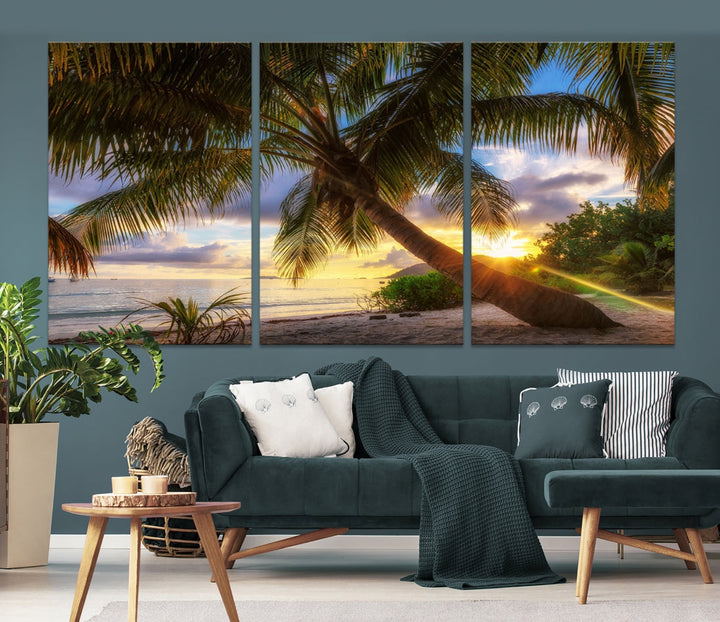 Ocean Beach Canvas Wall Art Beach Canvas, Coastal Sunset Tropical Island Beach Sunset Artwork Print for Living Room Home