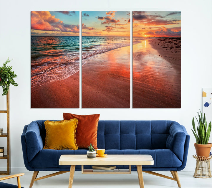 Ocean Beach Canvas Wall Art Beach Canvas, Coastal Sunset Tropical Island Beach Sunset Artwork Print for Living Room Home