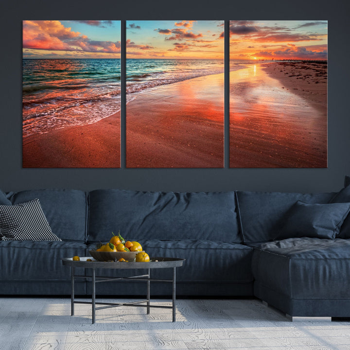 Ocean Beach Canvas Wall Art Beach Canvas, Coastal Sunset Tropical Island Beach Sunset Artwork Print for Living Room Home