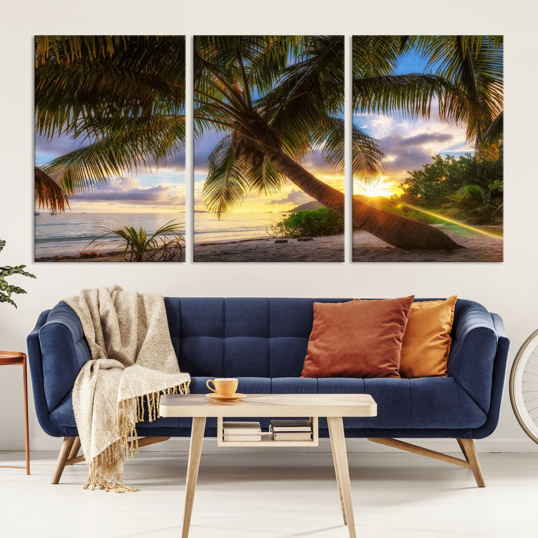 Ocean Beach Canvas Wall Art Beach Canvas, Coastal Sunset Tropical Island Beach Sunset Artwork Print for Living Room Home