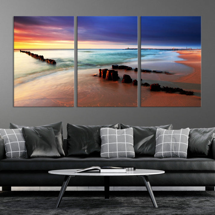 Ocean Beach Canvas Wall Art Beach Canvas, Coastal Sunset Tropical Island Beach Sunset Artwork Print for Living Room Home