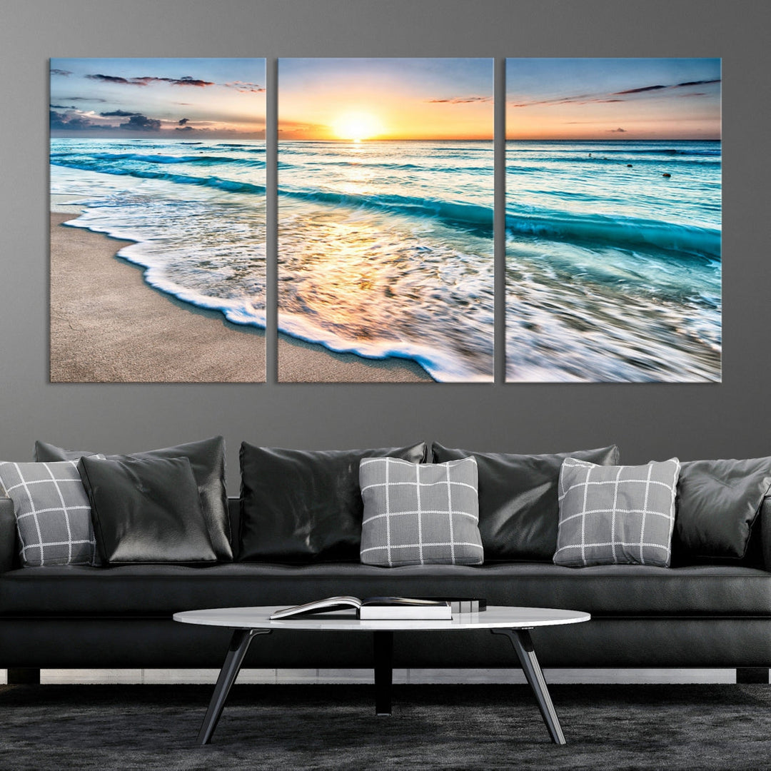 Ocean Beach Canvas Wall Art Beach Canvas, Coastal Sunset Tropical Island Beach Sunset Artwork Print for Living Room Home