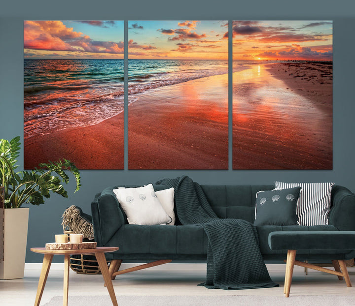 Ocean Beach Canvas Wall Art Beach Canvas, Coastal Sunset Tropical Island Beach Sunset Artwork Print for Living Room Home