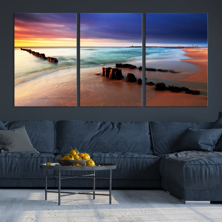 Ocean Beach Canvas Wall Art Beach Canvas, Coastal Sunset Tropical Island Beach Sunset Artwork Print for Living Room Home