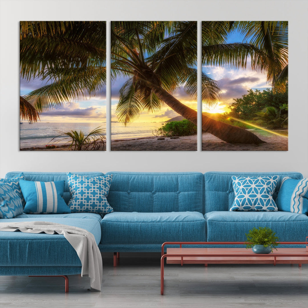 Ocean Beach Canvas Wall Art Beach Canvas, Coastal Sunset Tropical Island Beach Sunset Artwork Print for Living Room Home