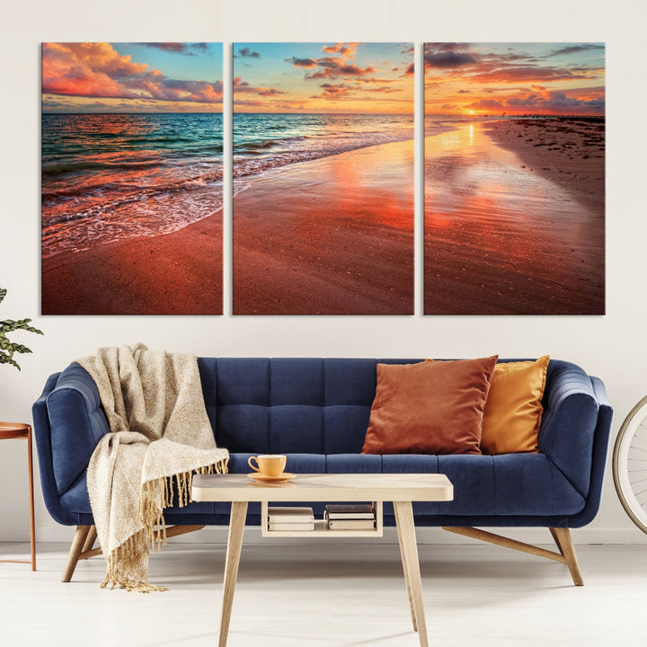 Ocean Beach Canvas Wall Art Beach Canvas, Coastal Sunset Tropical Island Beach Sunset Artwork Print for Living Room Home