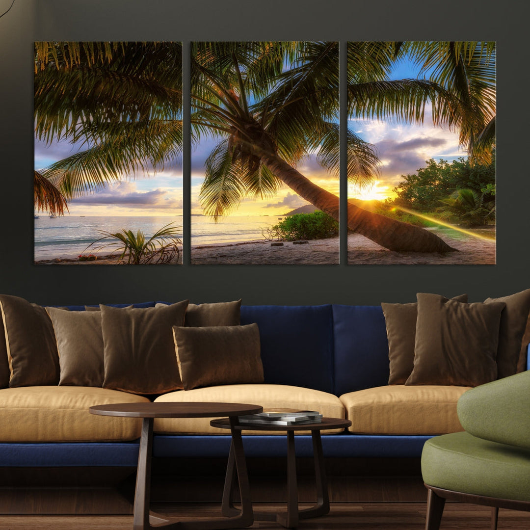 Ocean Beach Canvas Wall Art Beach Canvas, Coastal Sunset Tropical Island Beach Sunset Artwork Print for Living Room Home