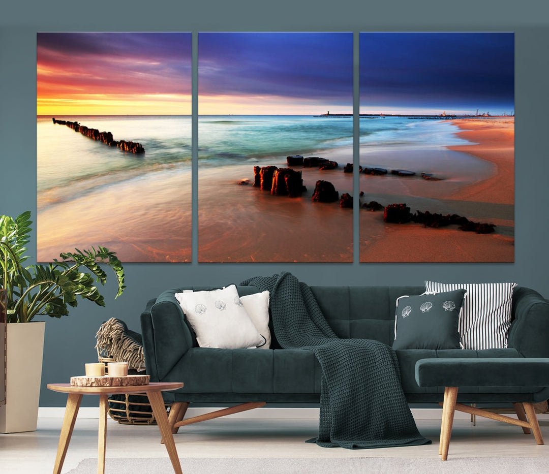 Ocean Beach Canvas Wall Art Beach Canvas, Coastal Sunset Tropical Island Beach Sunset Artwork Print for Living Room Home