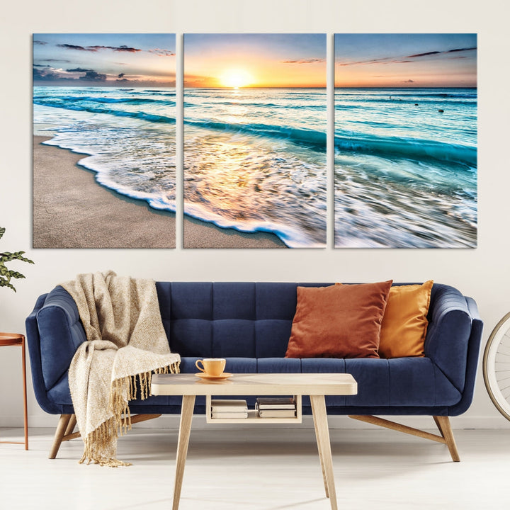 Ocean Beach Canvas Wall Art Beach Canvas, Coastal Sunset Tropical Island Beach Sunset Artwork Print for Living Room Home