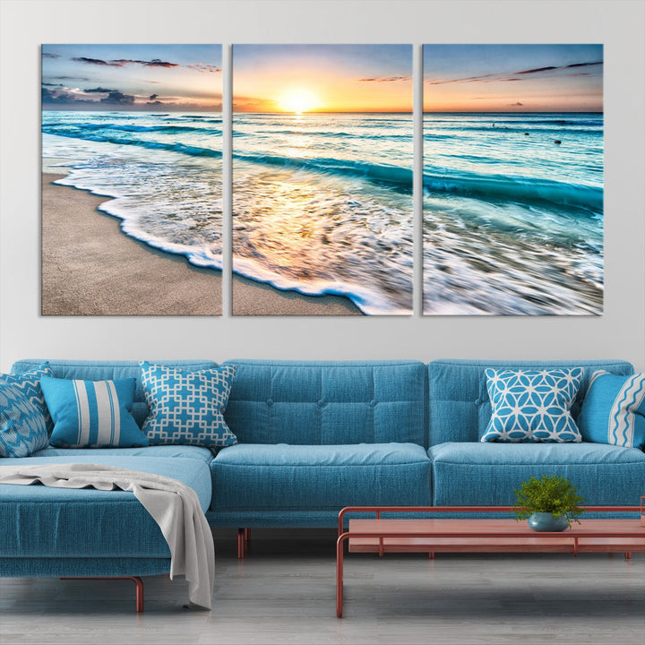 Ocean Beach Canvas Wall Art Beach Canvas, Coastal Sunset Tropical Island Beach Sunset Artwork Print for Living Room Home