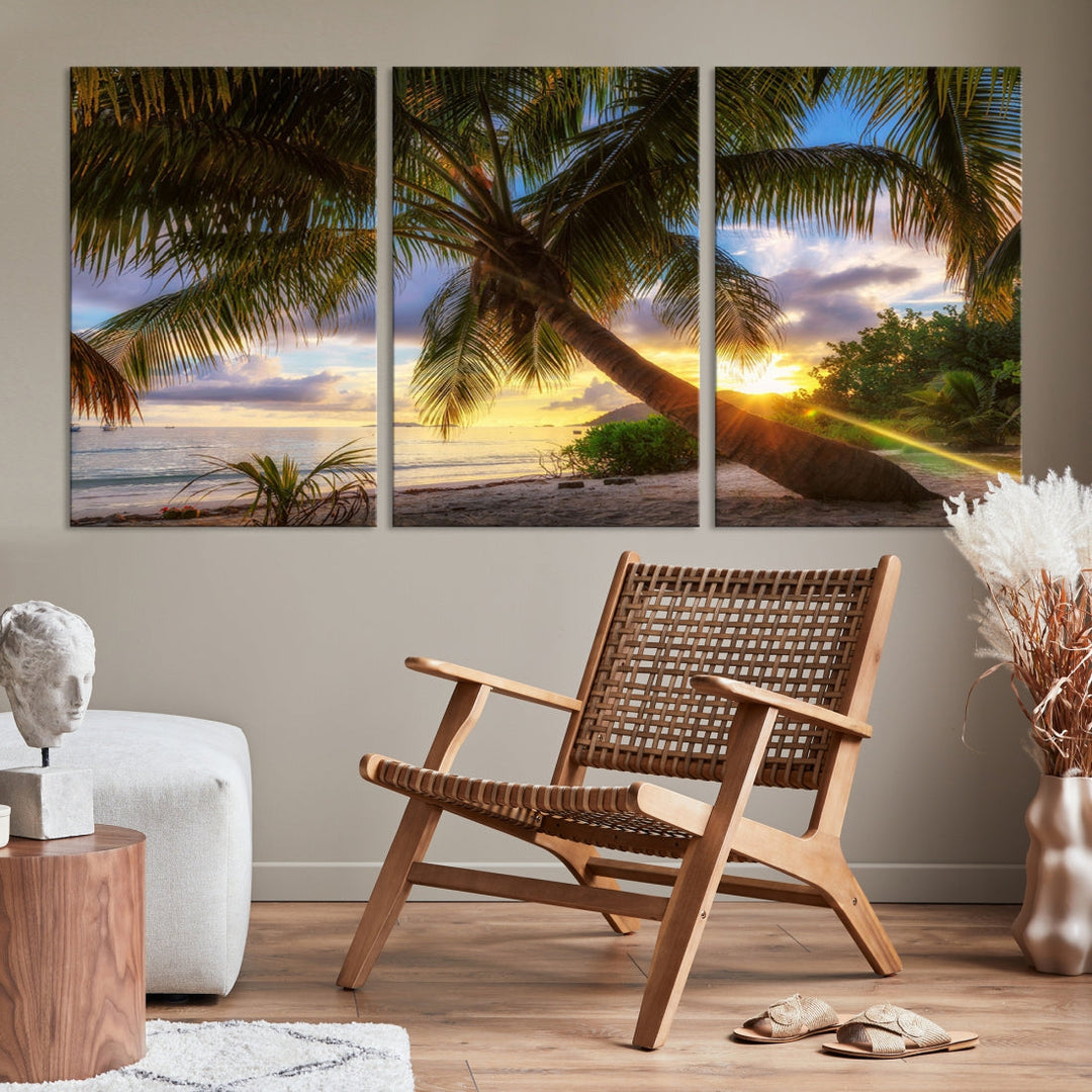 Ocean Beach Canvas Wall Art Beach Canvas, Coastal Sunset Tropical Island Beach Sunset Artwork Print for Living Room Home