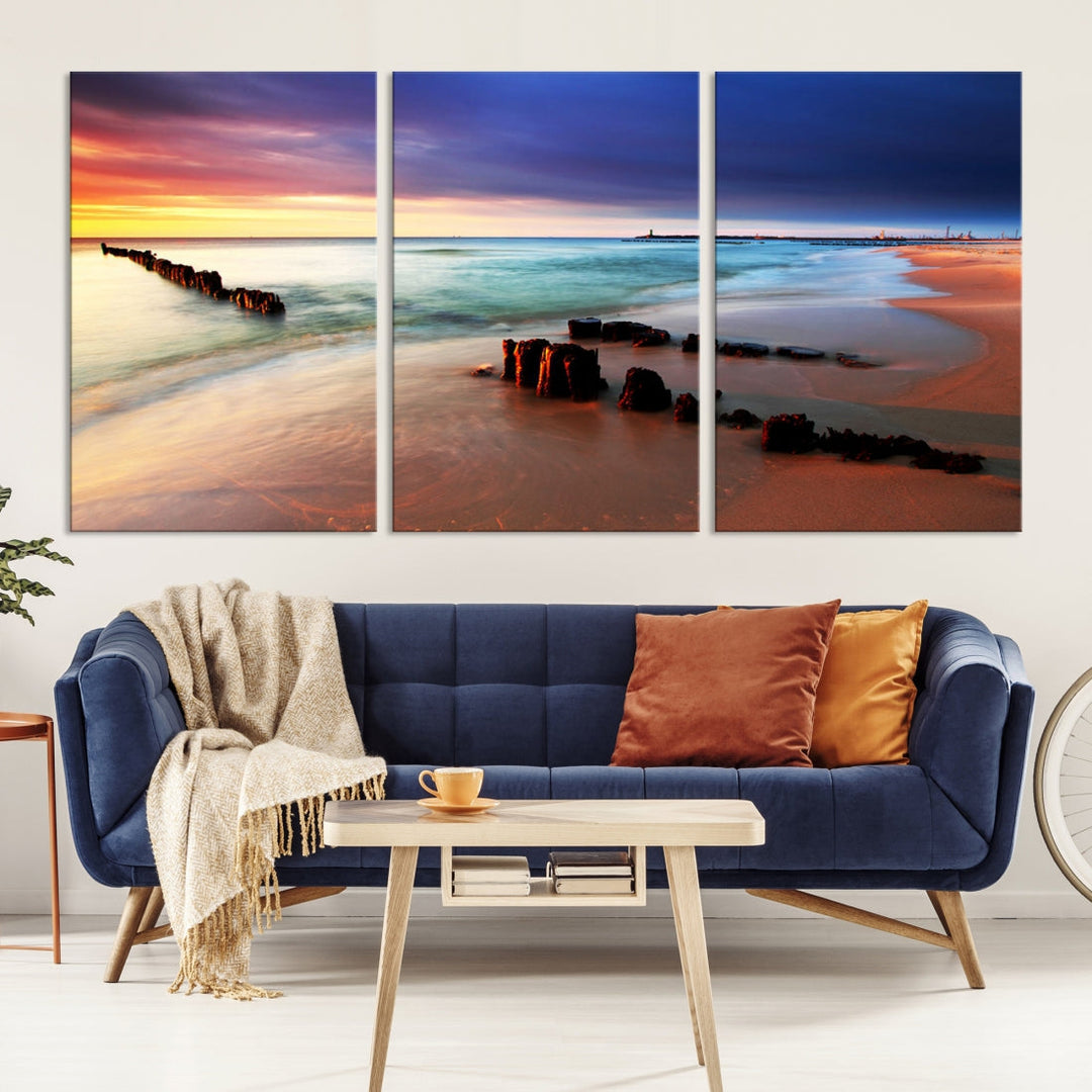 Ocean Beach Canvas Wall Art Beach Canvas, Coastal Sunset Tropical Island Beach Sunset Artwork Print for Living Room Home