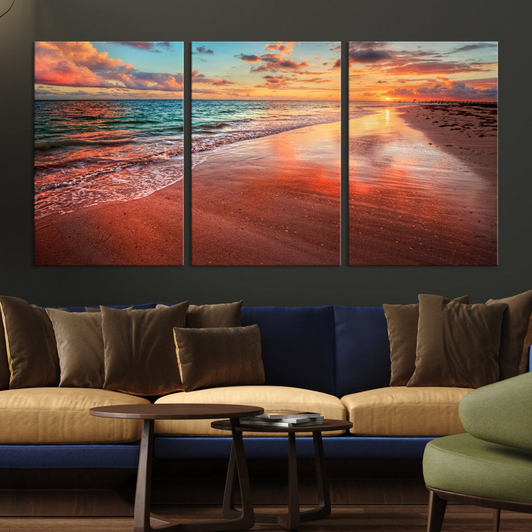 Ocean Beach Canvas Wall Art Beach Canvas, Coastal Sunset Tropical Island Beach Sunset Artwork Print for Living Room Home