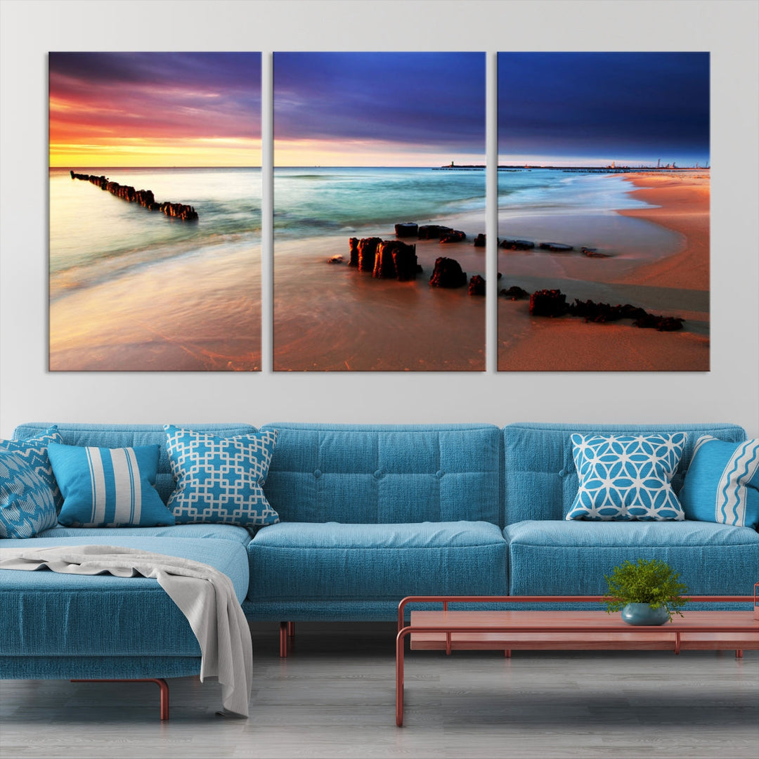 Ocean Beach Canvas Wall Art Beach Canvas, Coastal Sunset Tropical Island Beach Sunset Artwork Print for Living Room Home