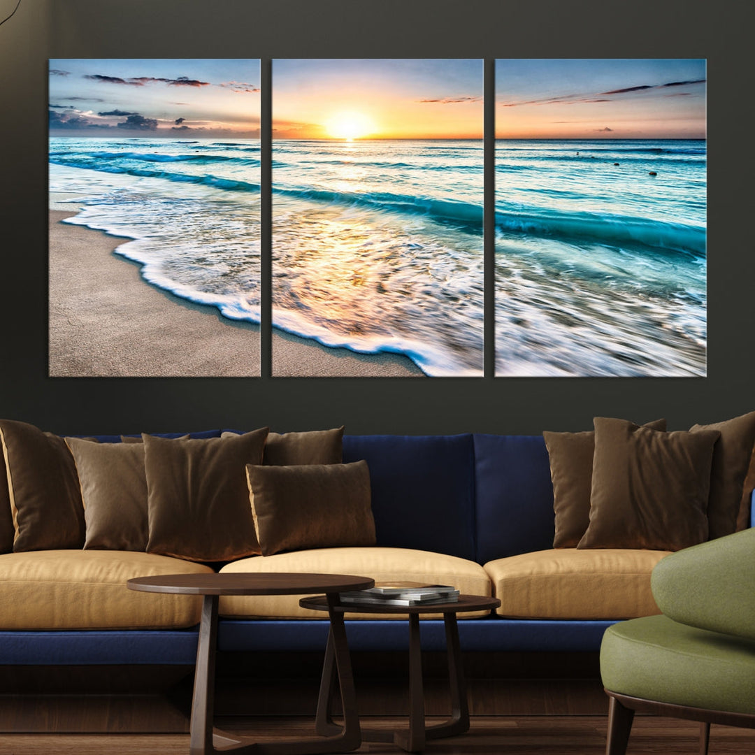 Ocean Beach Canvas Wall Art Beach Canvas, Coastal Sunset Tropical Island Beach Sunset Artwork Print for Living Room Home