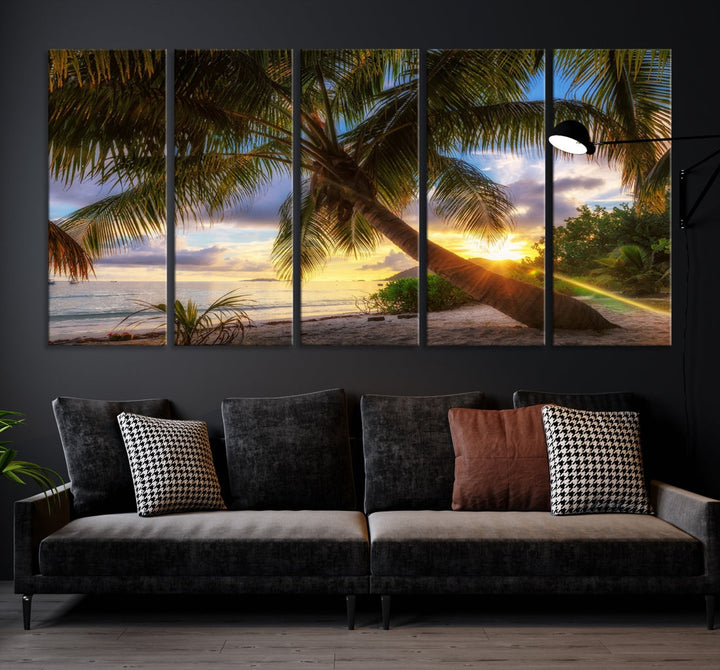 Ocean Beach Canvas Wall Art Beach Canvas, Coastal Sunset Tropical Island Beach Sunset Artwork Print for Living Room Home