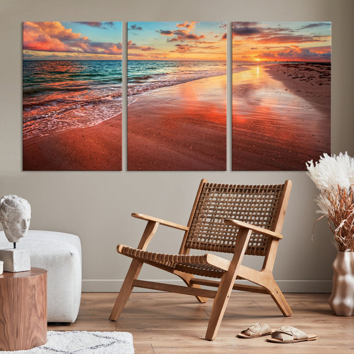 Ocean Beach Canvas Wall Art Beach Canvas, Coastal Sunset Tropical Island Beach Sunset Artwork Print for Living Room Home