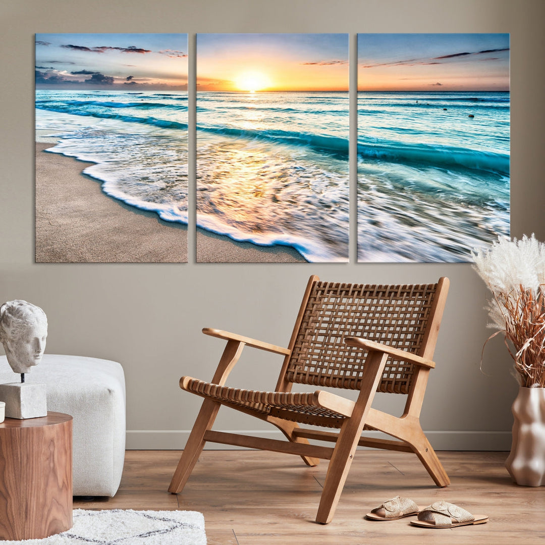 Ocean Beach Canvas Wall Art Beach Canvas, Coastal Sunset Tropical Island Beach Sunset Artwork Print for Living Room Home