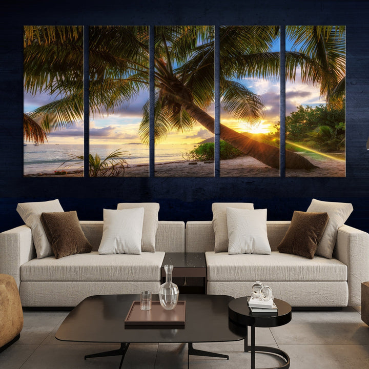 Ocean Beach Canvas Wall Art Beach Canvas, Coastal Sunset Tropical Island Beach Sunset Artwork Print for Living Room Home