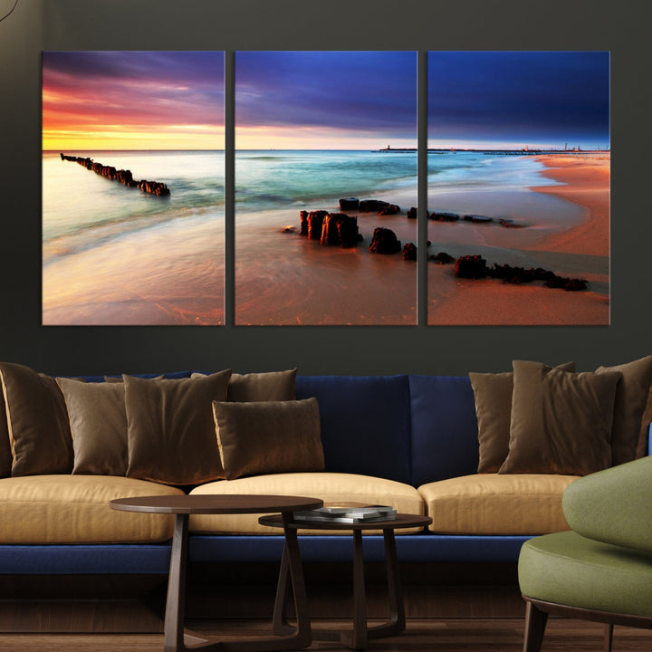 Ocean Beach Canvas Wall Art Beach Canvas, Coastal Sunset Tropical Island Beach Sunset Artwork Print for Living Room Home