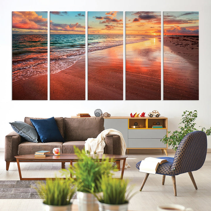 Ocean Beach Canvas Wall Art Beach Canvas, Coastal Sunset Tropical Island Beach Sunset Artwork Print for Living Room Home