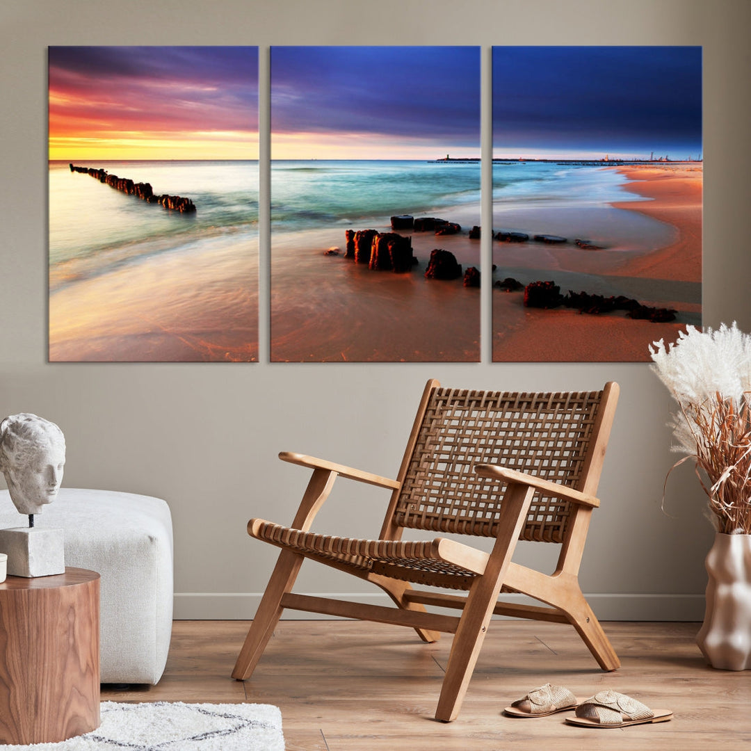 Ocean Beach Canvas Wall Art Beach Canvas, Coastal Sunset Tropical Island Beach Sunset Artwork Print for Living Room Home