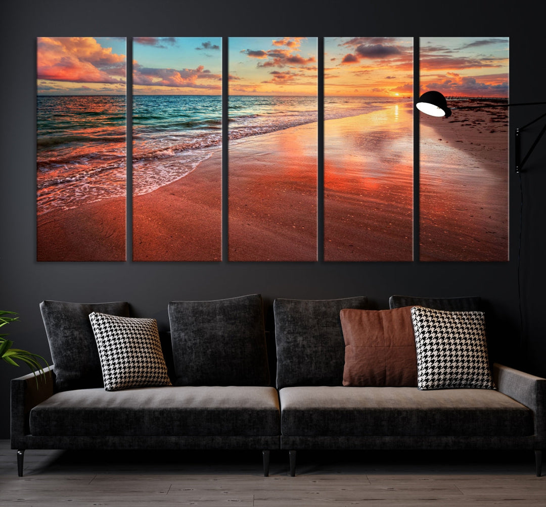 Ocean Beach Canvas Wall Art Beach Canvas, Coastal Sunset Tropical Island Beach Sunset Artwork Print for Living Room Home