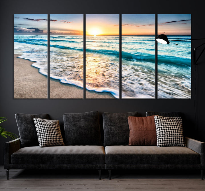 Ocean Beach Canvas Wall Art Beach Canvas, Coastal Sunset Tropical Island Beach Sunset Artwork Print for Living Room Home