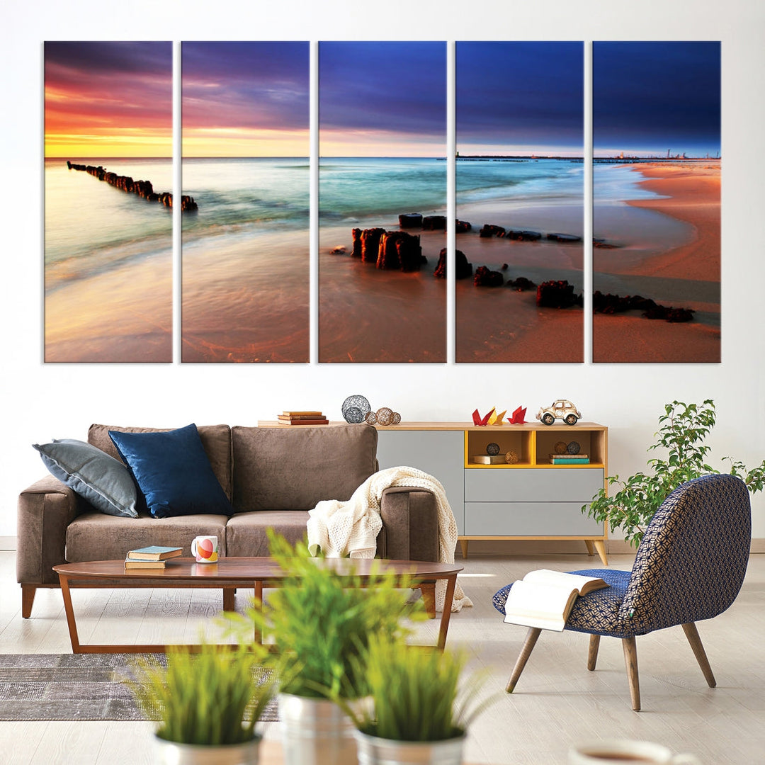 Ocean Beach Canvas Wall Art Beach Canvas, Coastal Sunset Tropical Island Beach Sunset Artwork Print for Living Room Home