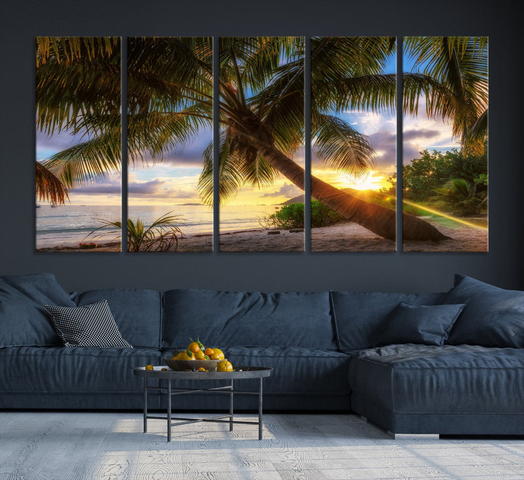 Ocean Beach Canvas Wall Art Beach Canvas, Coastal Sunset Tropical Island Beach Sunset Artwork Print for Living Room Home