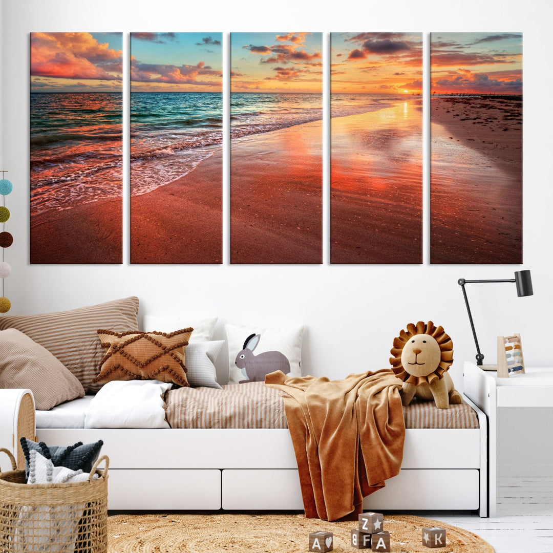 Ocean Beach Canvas Wall Art Beach Canvas, Coastal Sunset Tropical Island Beach Sunset Artwork Print for Living Room Home