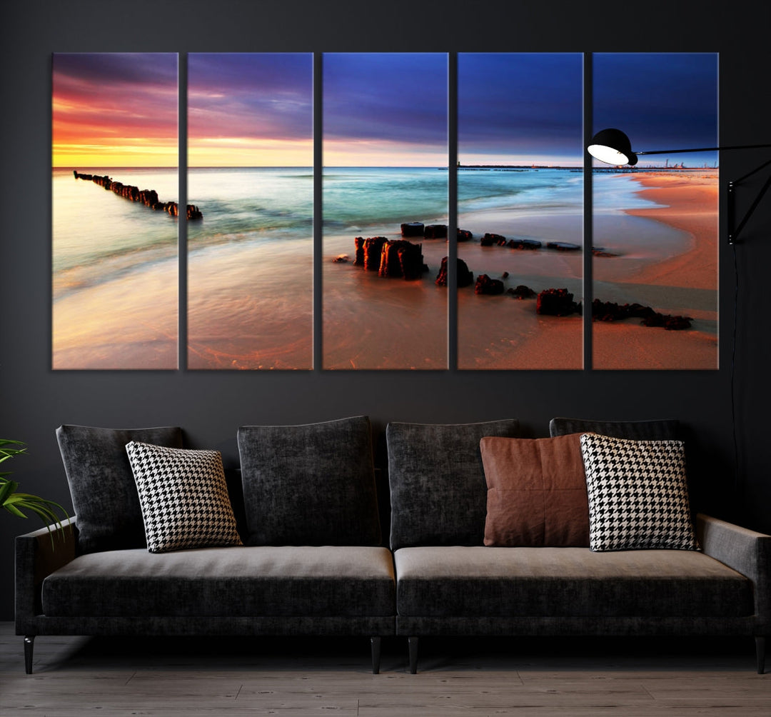 Ocean Beach Canvas Wall Art Beach Canvas, Coastal Sunset Tropical Island Beach Sunset Artwork Print for Living Room Home